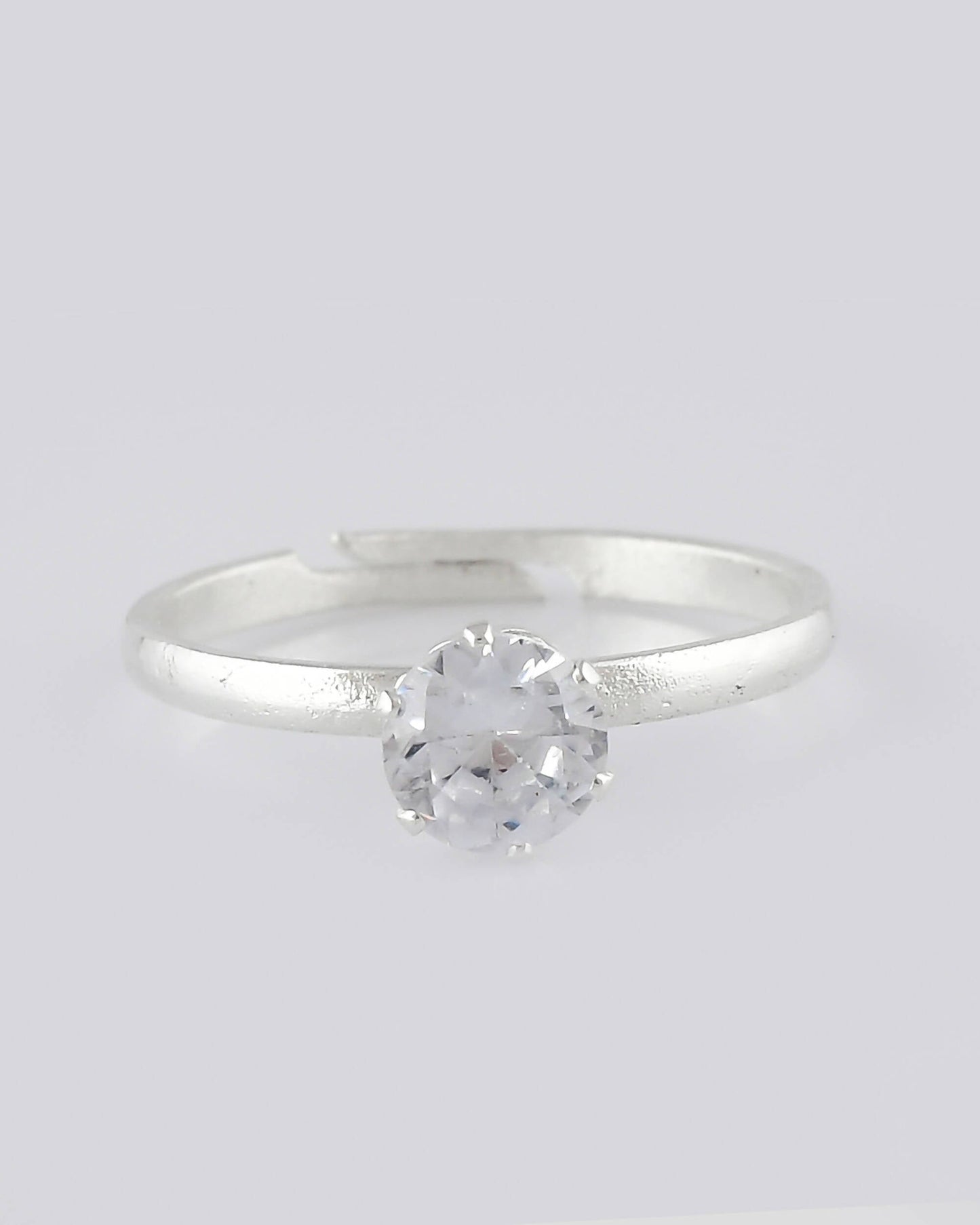 VOJ white CZ-detail Stainless Steel Cubic Zirconia Silver Plated adjustable finger Ring