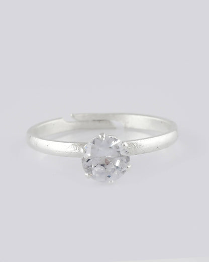 VOJ white CZ-detail Stainless Steel Cubic Zirconia Silver Plated adjustable finger Ring