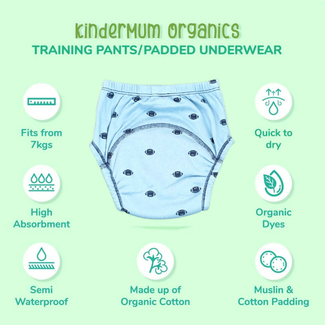 Kindermum Set Of 3- Cotton Padded Pull Up Training Pants/ Padded Underwear For Kids Rugby Animals Rains-Set of 3 PCs