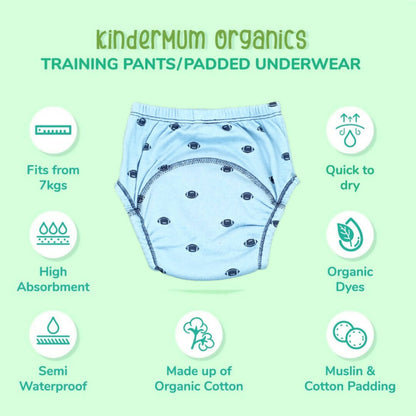 Kindermum Set Of 3- Cotton Padded Pull Up Training Pants/ Padded Underwear For Kids Rugby Animals Rains-Set of 3 PCs