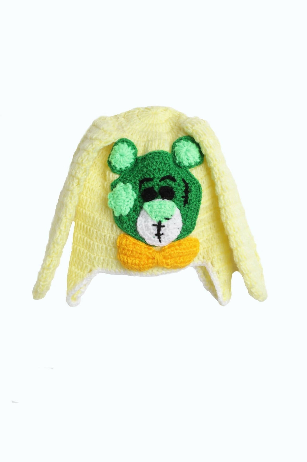 Chutput Kids Woollen Hand Knitted Bear Detail Cap - Yellow