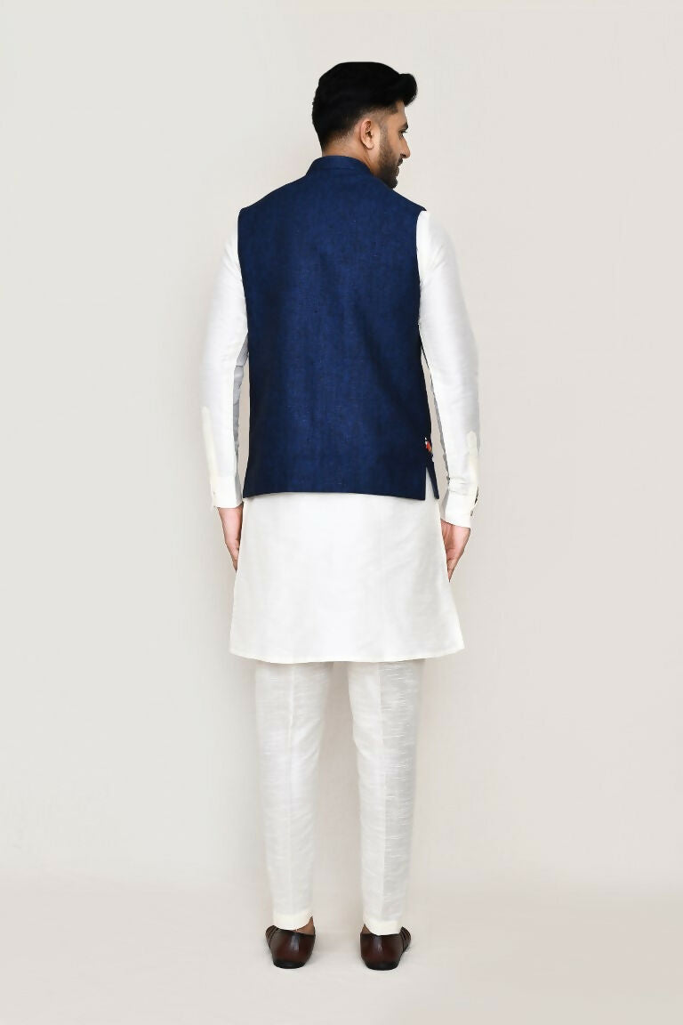 Joban Fashion White Colored Art Silk Fabric Kurta, Jacket With Straight Fit Pant