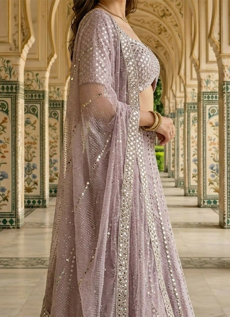 Lehenga Mart Ash Pink Semi Viscose Organza Designer Bollywood Style Wedding Wear Lehenga Choli