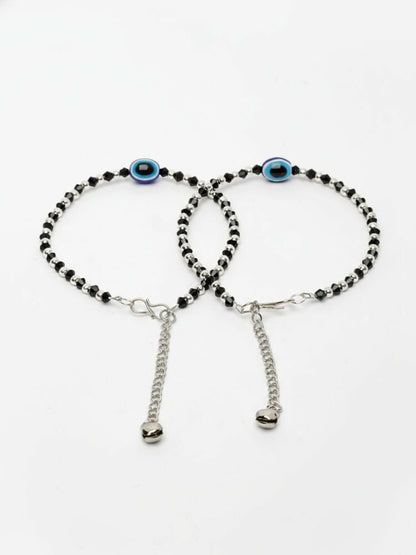NVR Women Evil Eye Silver Plated Artificial Beads Anklet
