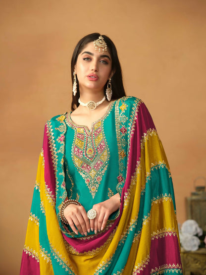 Anaita Blue Embroidered Soft Organza Salwar Suit