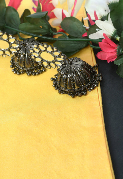 Mominos Fashion Johar Kamal Silver-Plated With Mirror Earrings Jhumkas