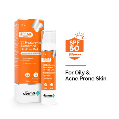 The derma co 1% Hyaluronic sunscreen oil free gel with SPF 50 & PA++++
