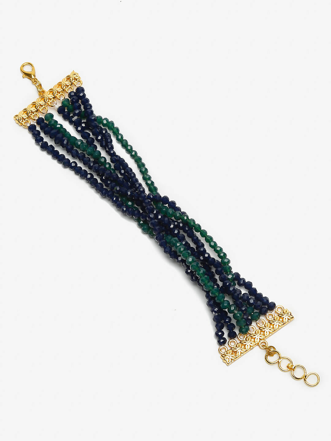 Women's Gold-Toned, Navy Blue Green Onyx Gold-Polished Multistrand Bracelet - Ruby Raang