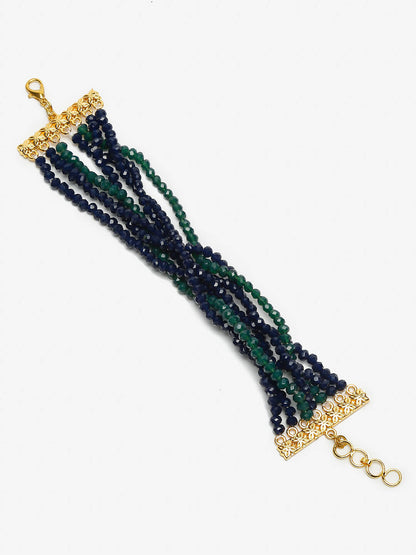 Women's Gold-Toned, Navy Blue Green Onyx Gold-Polished Multistrand Bracelet - Ruby Raang