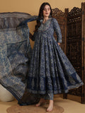 Sangria Ethnic Motifs Printed V-Neck Mirror Work Pure Cotton Kurta With Palazzo & Dupatta