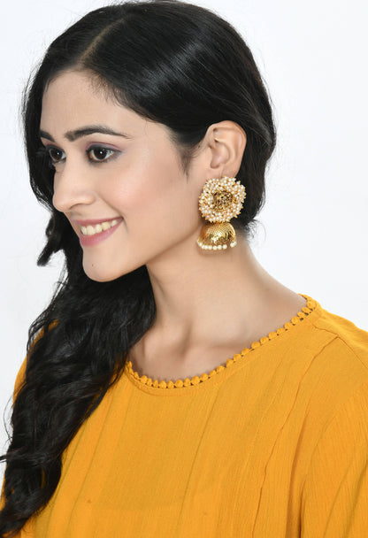 Mominos Fashion Johar Kamal Gold-Polished & Bead Party Wear Jhumka
