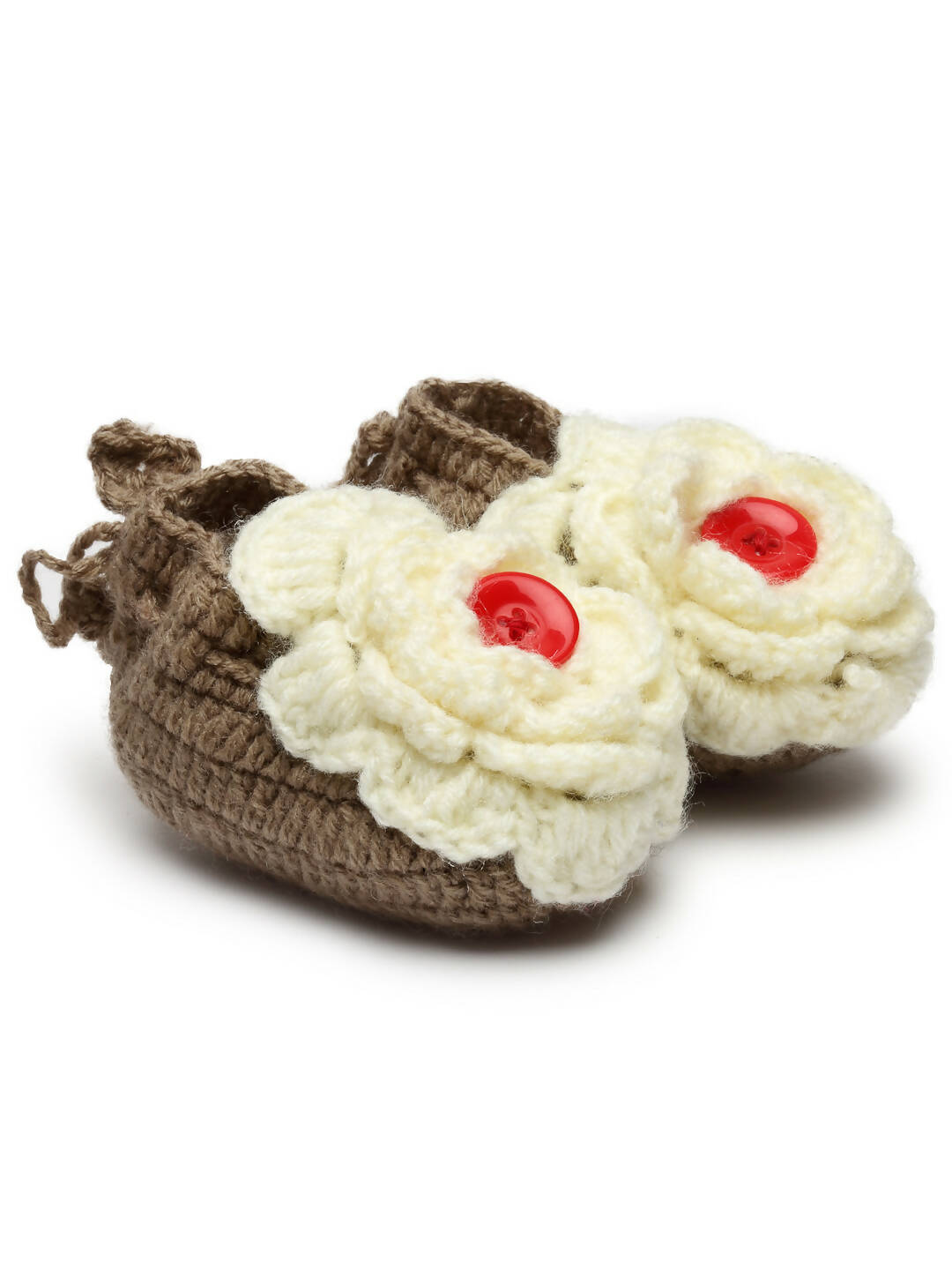 Chutput Kids Woollen Hand Knitted Flower Detailed Booties - Brown