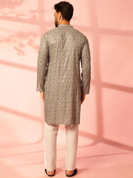 Anouk Geometric Embroidered Mirror Work Cotton Straight Kurta