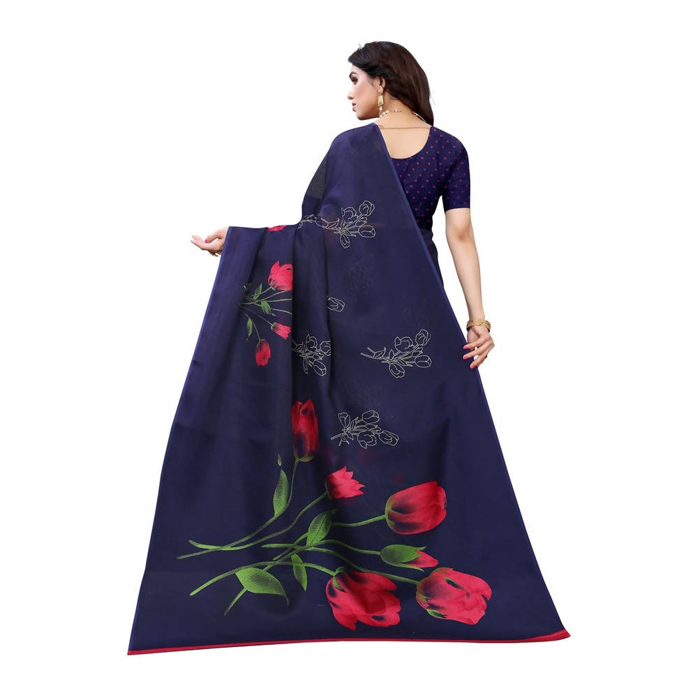 Vamika Printed Jute Silk Blue Saree (Elisa Navy)