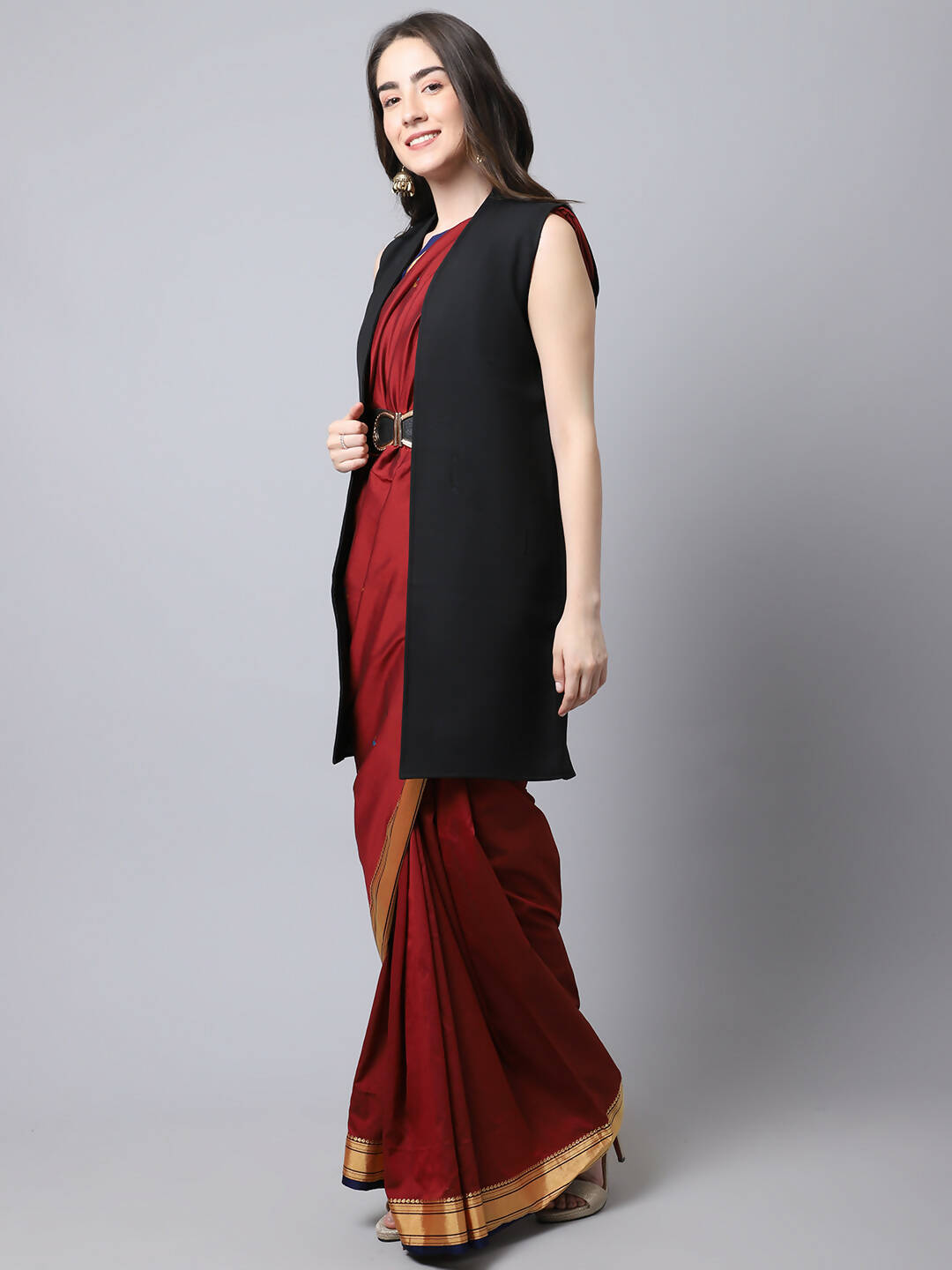 Even Apparels Black Polywool Open Front Women's Long Coat