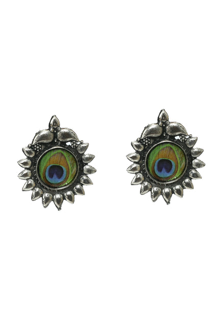 Mominos Fashion Johar Kamal Oxidised Silver-Plated Peacock Wings Work Necklace Handicraft