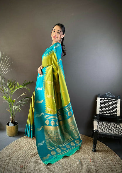 Joban Fashion Teal Peacock,Butti Banarasi Silk Sarees