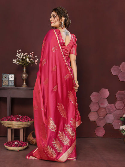 Joban Fashion Pink Floral Motifs Banarasi Silk Sarees