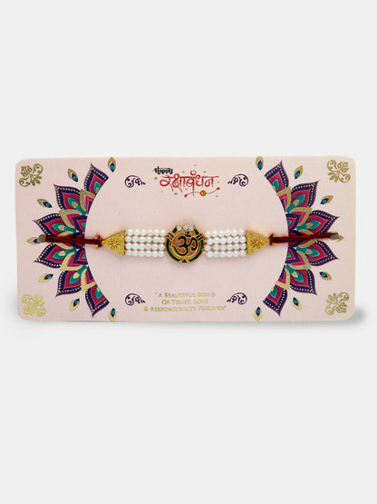 NVR Women & Men Set of 2 White Pearl Bhaiya Bhabhi Rakhi With Roli Chawal
