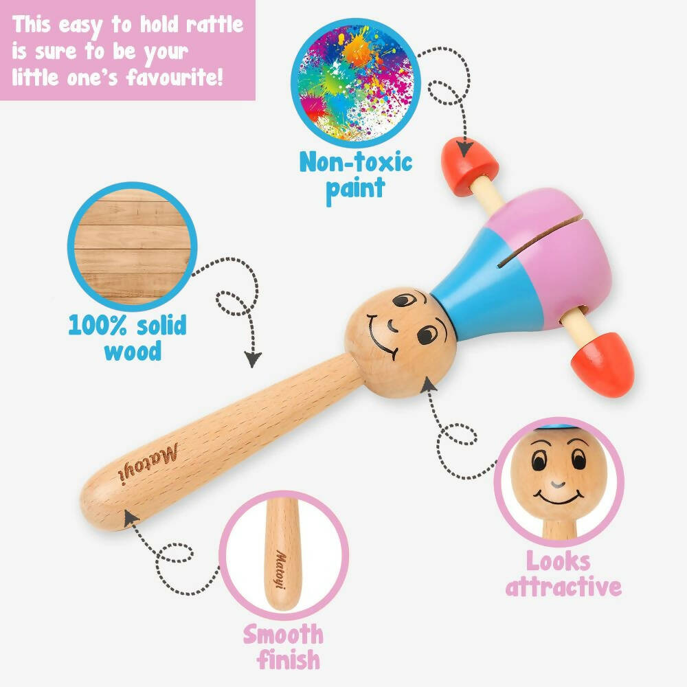 Matoyi Maraca Wooden Baby Rattle