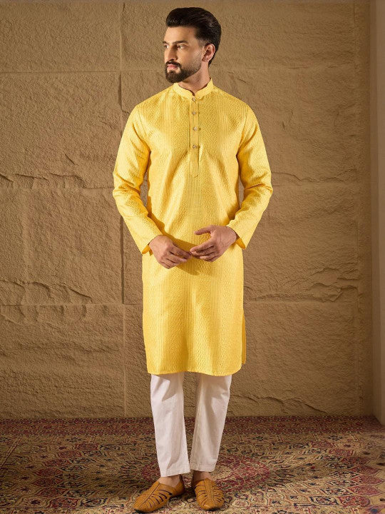 Anouk Men Embroidered Kurta Yellow