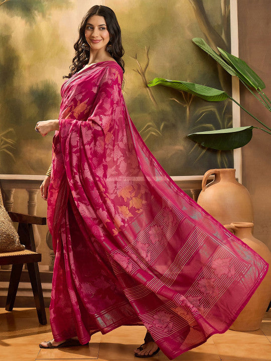 Sangria Floral Printed Saree with Unstitched Blouse