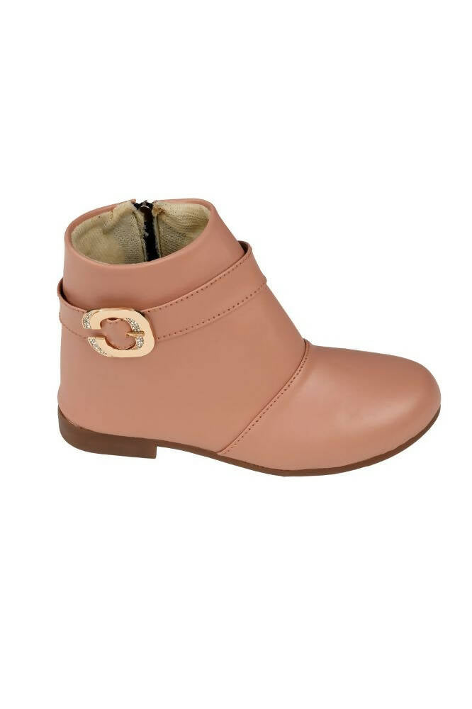 Tiny Bugs Girls Buckle Embellished Peach Ankle Length Boots