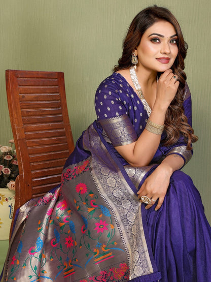 Anaita Violet Paithani Gala Silk Saree With Blouse