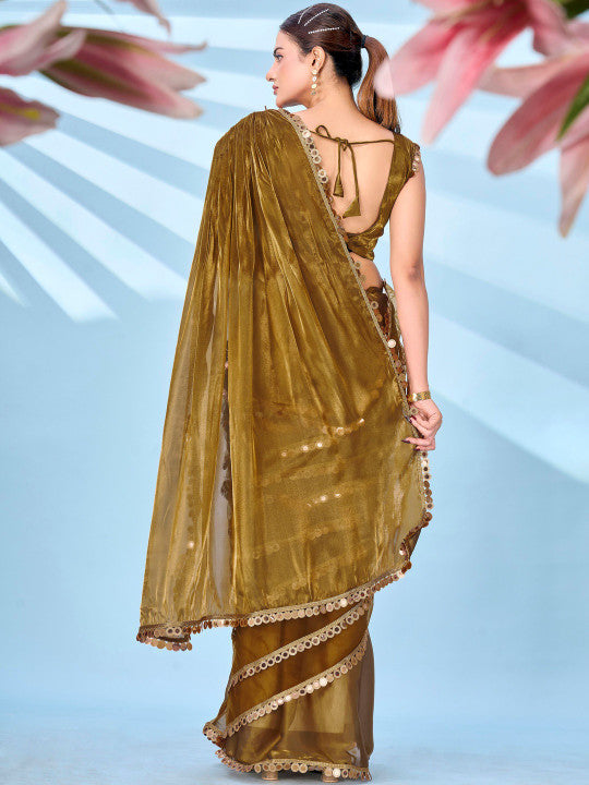 Tikhi Imli Women Embellished Sequinned Satin Heavy Work Saree