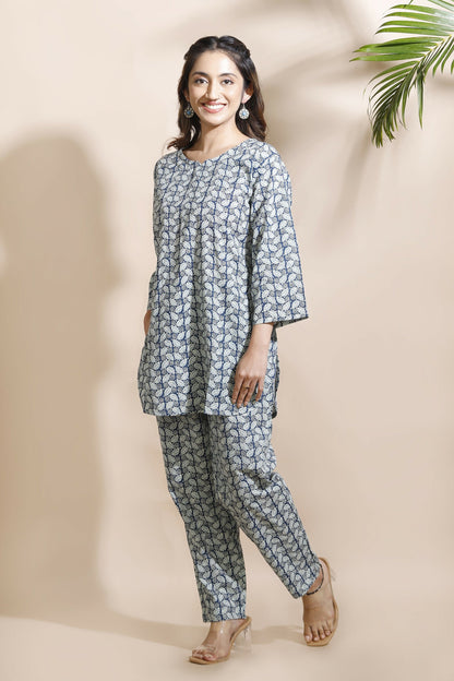 Breathables Abstract Cotton Co-Ord Set – Blue