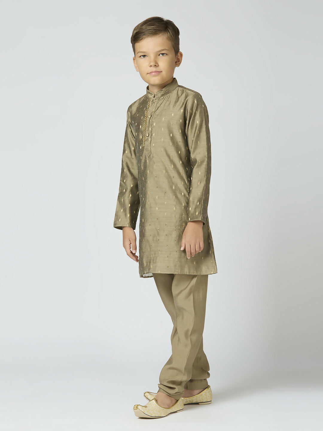 Joban Fashion Kids Island Full Sleeves Chanderi Kurta, Pyjama Set with Traditional Butta Work - Grey