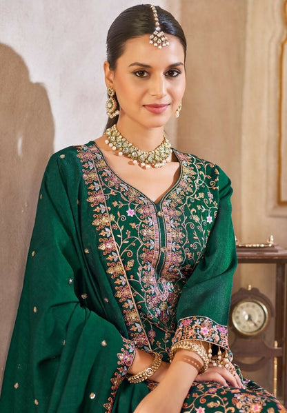 Anaita Green Vichitra Silk Readymade Suit with Embroidery & Lace Work