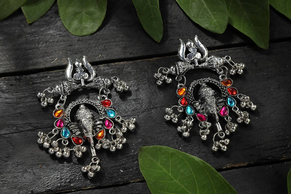 Mominos Fashion Johar Kamal Traditional Multi Kundan Ganesha Earrings