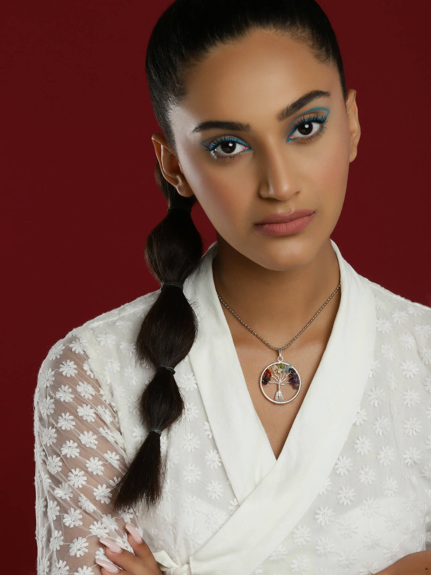 Women's Silver-Toned Blue Silver-Plated Handcrafted Chain - Ruby Raang