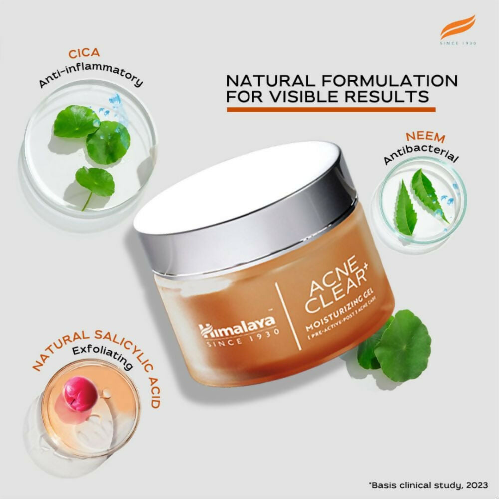 Himalaya Herbals Acne Clear+ Moisturizing Gel with Natural Salicylic Acid For Active Acne & Oily Skin