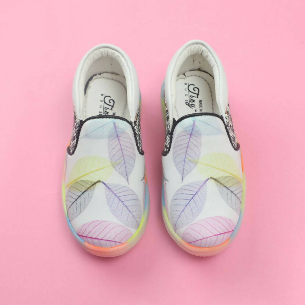 Tiny Bugs Girls Leaf Printed Slip Ons Sneakers - White