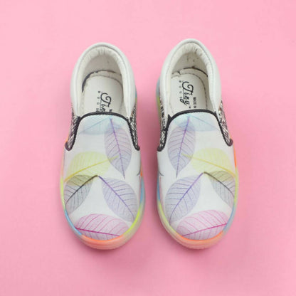 Tiny Bugs Girls Leaf Printed Slip Ons Sneakers - White