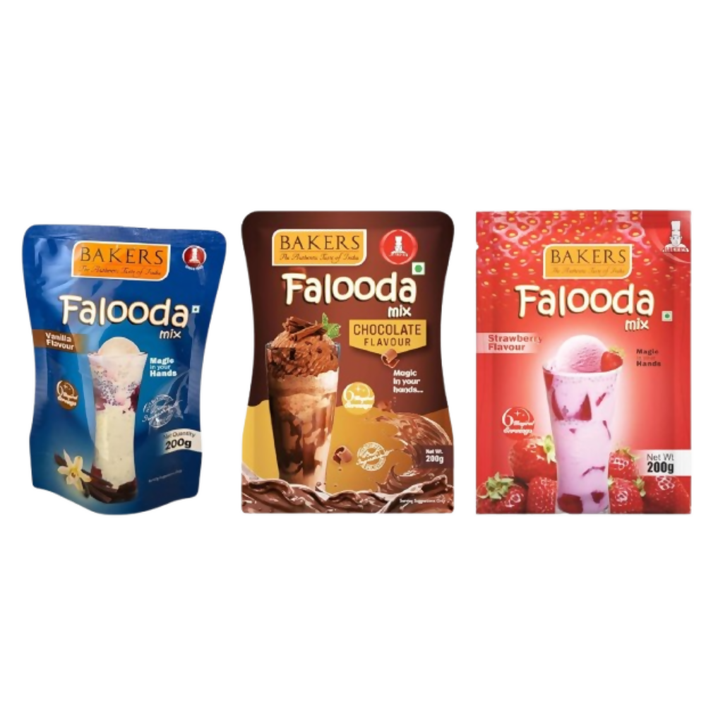 BAKERS Flavour Falooda Mix Powder Combo - Chocolate, Vanilla, Strawberry