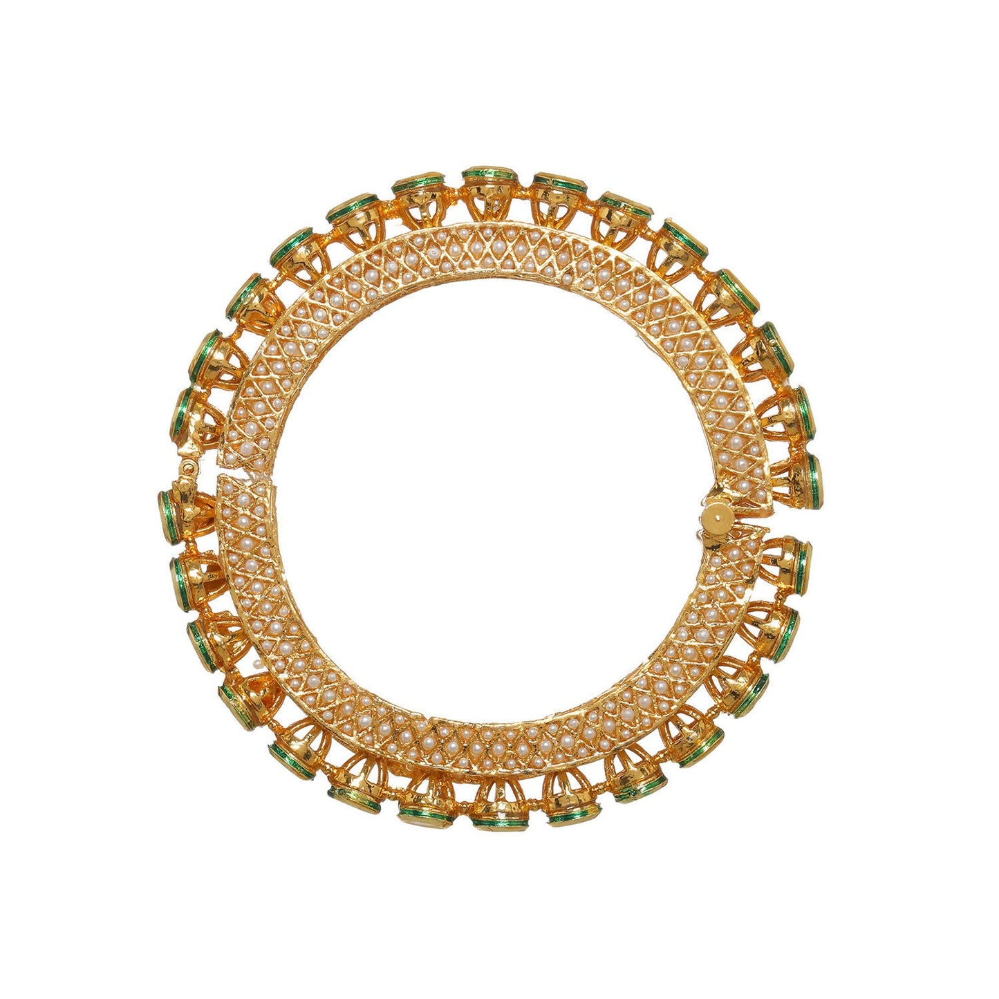 Kundan and Pearl Studded Bangle (Gold) - Ruby Raang