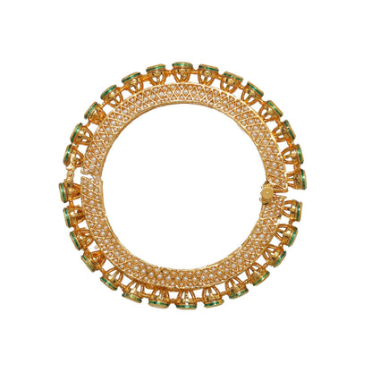 Kundan and Pearl Studded Bangle (Gold) - Ruby Raang