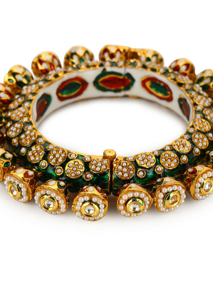 Gold-Polished Green Navratan Meenakari Bangle - Ruby Raang