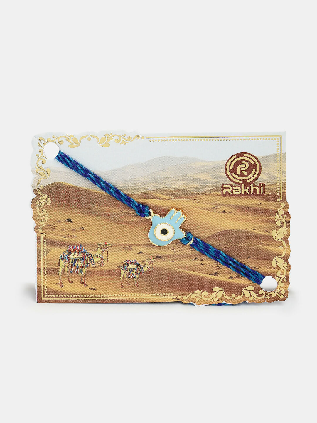 NVR Women & Men Set of 4 Blue Evil Eye Charm Rakhi With Roli Chawal