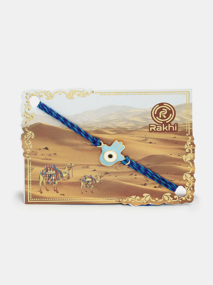 NVR Women & Men Set of 4 Blue Evil Eye Charm Rakhi With Roli Chawal