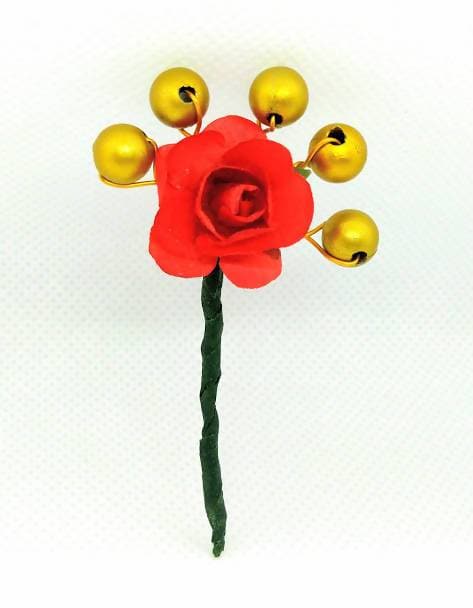 Red Rose Flower With Gold Beaded Hair Brooches (Set of 8 Brooches)