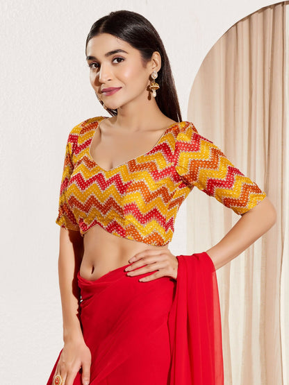 Joban Fashion Yellow Chiffon Padded Blouse With Square Neck Elbow Sleeves