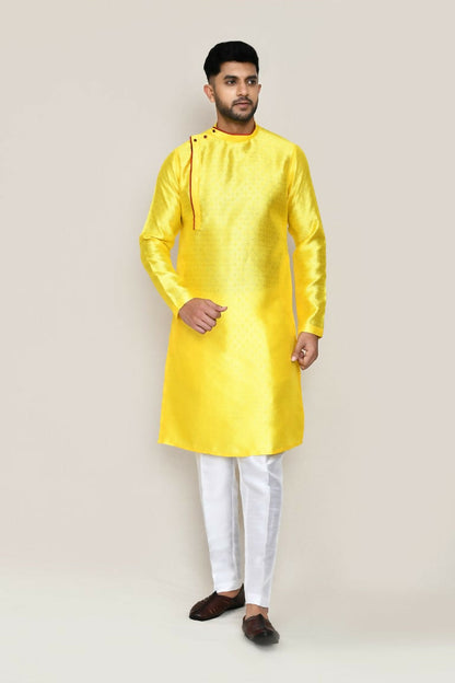 Joban Fashion Yellow Colored Jacquard Silk Fabric Kurta With Straight Fit Pant