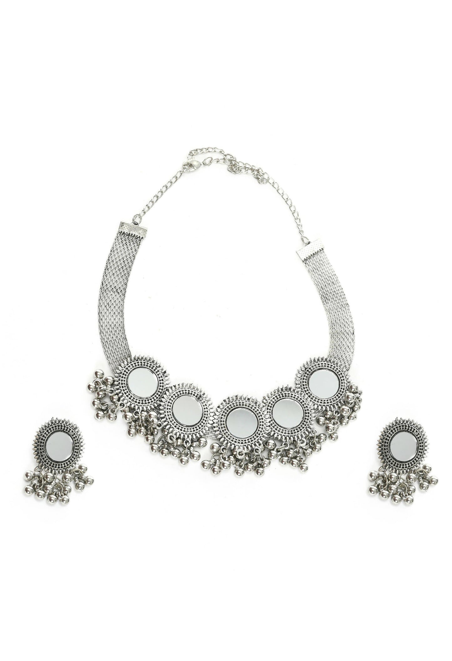 Mominos Fashion Johar Kamal Silver-Plated Brass Finish Mirror Work Women Choker