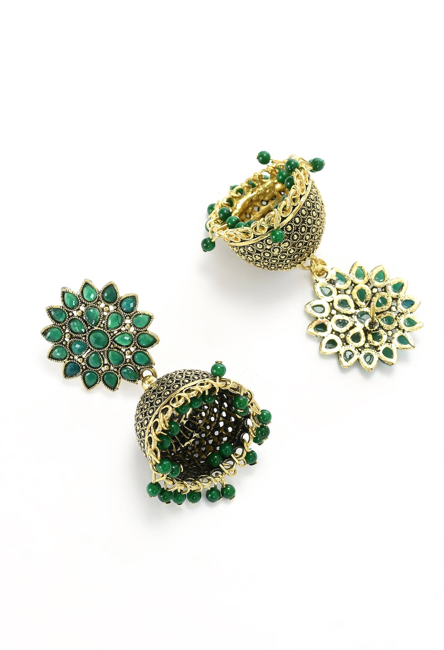 Mominos Fashion Johar Kamal Beautiful Kundan Work Jhumka With Green Beads