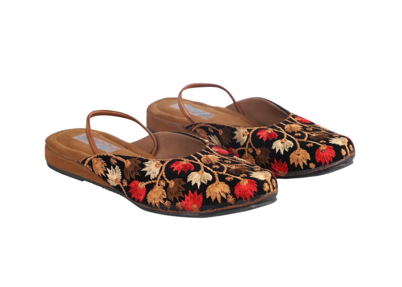 Tiny Bugs Girls Embroidered Strap Ethnic Mojaris - Black