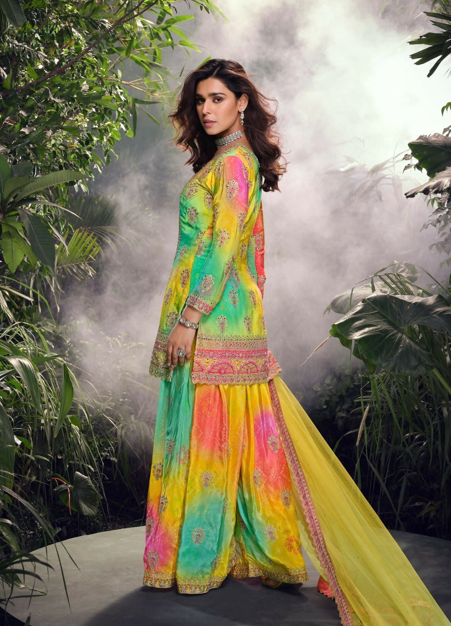 Anaita Yellow Chinon Stitched Suit with Embroidery & Sequence Work